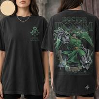 Vintažiniai Daktaro Doom marškinėliai, Retro superherojų piktadario marškinėliai, Dr Doom komiksų grafikos marškinėliai, Fantastiškojo ketverto superherojų marškinėliai, Dovana gerbėjui 120 gray