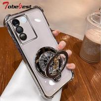 Shockproof Transparent Plating Gyro phone holder Case For Samsung Galaxy A16 A06 A15 A25 A35 A55 A14 A24 A34 A54 4G 5G Cover A16 5G sidabras