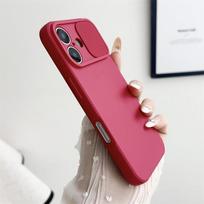 Slenkiojantis kameros objektyvo apsauginis dėklas iPhone 16 15 14 Plus 13 12 11 Pro X XS XR Max 8 7, atsparus smūgiams buferis, minkštas silikoninis dangtelis For iPhone 12 Mini rožinė raudona spalva