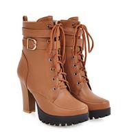 Low Heel High Heel 43 Martin Boots Coarse Heel Lace-Up Belt Buckle Large Size Boots 40 White Women 46 geltona