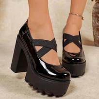 Mary Jane Dress Shoes – British Style New Thick Sole Flat Shoes, Chunky Heel Platform High-Heel Shoes for Women, Large Sizes Available 43 juoda