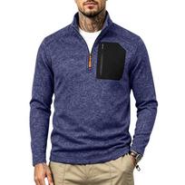 Men's Heather Quarter‑Zip Fleece Pullover, Contrast Zipper Chest Pocket, Stand Collar, Long Sleeve, Casual Outdoor Hiking Sweatshirt Top XL tamsiai mėlyna spalva