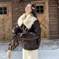 Odinė striukė moterims Žieminė Storas Fleece pamušalas Vėjo striukė Laisvas Kasdienis paltas Viršus XL ruda