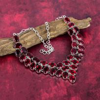 Raudono granato 925 prabos sidabro kaklo vėrinys su reguliuojama grandinėle, rankų darbo brangakmenių papuošalas, kaklo vėrinys Atminimo dienai 18 Inches With Adjustable Chain black