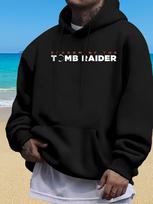 Casual Tomb Raider Graphic Print Fleece-Lined hoodie - Vibrant Blue L black
