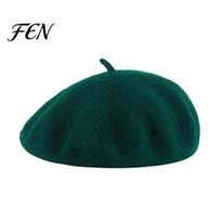 Classic Winter Beret Women Wool Hat, Elegant Solid Color Cozy Outdoor Hiking Hat Cap, Soft Breathable Blend Headwear for Ladies Lightweight Foldable black