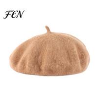 Classic Winter Beret Women Wool Hat, Elegant Solid Color Cozy Outdoor Hiking Hat Cap, Soft Breathable Blend Headwear for Ladies Lightweight Foldable beige