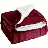 Dvipusė šerpos vilnos antklodė Stora šilta flanelės pliušinė užklotas Atvirkščiai naudojamas minkštas sofos lovos uždangalas Oro kondicionavimo antklodė warm blanket(1.5x2m) vyno raudonos spalvos