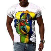 Impresionizmo meistras Picasso Klasikinis aliejinis paveikslas 3D HD spaudinys Vyrams ir moterims Meno skonis Žavesys Trumpomis rankovėmis apvalia kaklo iškirpte T-shirt viršus XXL gray