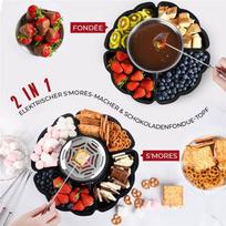 ABBP-Flameless Fondue Set 2 In 1 Heated Bowl Electric Marshmallow Roaster 4 Roasting Forks Home US Plug Movie Night Supplies black