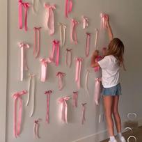 40Pcs Wall Decor, DIY Photo Backdrops, Ribbon Bows Garland, Bows Party Decor For Women Girls Birthday, Baby Shower, Wedding Party, One Size rožinė