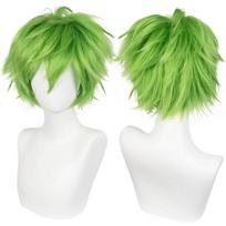 Sintetinė universali trumpa cosplay peruka Sidabrinė Raudona Rožinė Šviesiai ruda Žalia žalia Juoda Tiesus vyriškas perukas Helovino Cosplay vakarėliui (Light Green,1pc) šviesiai žalios spalvos