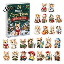 Christmas Party Favors 2026 Corgi Advent Calendar, 24 Days Acrylic Dog Ornaments Countdown 2D Cute Animal Collectible Toys Holiday Pendants Little Dog beige