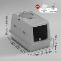 New Stainless Steel Cat Litter Box with Flip Cover Closed Design Easy to Clean Non-Slip Mat Indoor Cats Pet Supplies gray