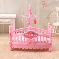 1/12 Dollhouse Simulation Mini Crib Baby Bed Model Dollhouse Bedroom Furniture Decoration Dolls House Accessories pink