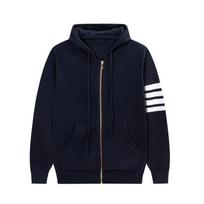 TB JL Classic Unisex Wool Knit Zip-Up Hoodie with Four Bar Design black