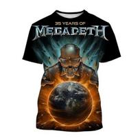 Megadeth 3D spausdinti marškinėliai Mada Rokas Grupė Vyriški Laisvalaikio Marškinėliai Vasariniai Vyriški Pankų Juokingi Hip Pop Trumpomis Rankovėmis Vyriški 4XL black