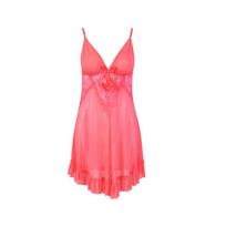 Experience the allure: Sexy French Lace Deep V Camisole Nightgown Set for Women. One Size arbūzo raudonos spalvos