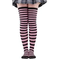 Taškuotos iki šlaunų kojinės Moteriškos Dryžuotos Ponios Mergaitės Juodos Baltos Rožinės Ilgos Virš Kelio Kojinės Cosplay Lolita Harajuku Y2K One Size black