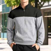 Men Color Block Quarter Zip Sweatshirt Mock Neck Pullover with Kangaroo Pocket Ribbed Cuffs Hem Long Sleeve Spring Fall Casual Streetwear Top XXL pilka/juoda
