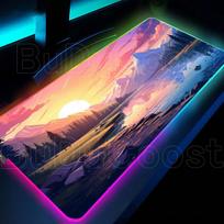 LED žaidimų stalo kilimėlis Anime stiliumi ir svajinga kalnų panorama RGB pelės kilimėlis su spalvotu apšvietimu Neslystantis guminis pelės kilimėlis Stalo kilimėlis RGB300x700x3mm