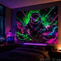 Astronaut DJ Tapestry Trippy Cosmic Style Wall Hanging Gaming Room Dorm Bedroom Live Stream Photo Backdrop Decor Cloth 130X150CM