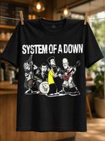 System Of A Down Cartoon Band Characters With Instruts Under Bold Name Playful Metal Fan Style Unisex All Tshirt S white