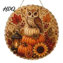 Window Hanging Art Autumn Diamond Painting Pendant Acrylic Ornament Decorative Craft for Seasonal Yard Decorations Harvest Festival Fall Theme Home 15cm F beige