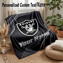 Las Vegas Raiders Custom Flannel Throw Blanket Print Your Name Text Soft Warm Blanket Holiday Present 80cmx120cm gray