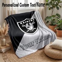 Las Vegas Raiders Custom Flannel Throw Blanket Print Your Name Text Soft Warm Blanket Holiday Present 80cmx120cm