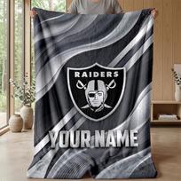 Las Vegas Raiders Custom Flannel Throw Blanket Print Your Name Text Soft Warm Blanket Holiday Present 150cmx180cm