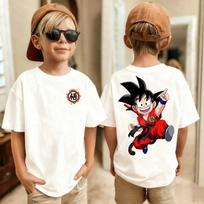 Dragon Ball Print Kid Goku Power Pole Graphic Cotton T-Shirt, Boys Girls Harajuku Streetwear Anime Children Short Sleeve Tee 120 beige
