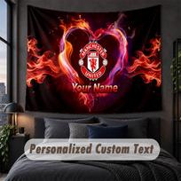 Custom Name Text Tapestry,Manchester United Decorative Wall Hanging, Background Tapestry For Home Bedroom 100cmx150cm red