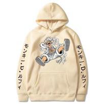 Nauji anime marginti džemperiai vyrams VIENAS GABALAS Gear Fifth Baimė Luffy Saulės Auksas Puloveris Su gobtuvu Laisvalaikio Gatvės drabužiai Unisex Džemperiai 3XL chaki