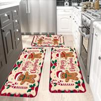 Cartoon Gingerbread Man Rug Soft and Slip-resistant Kitchen Floor Mat Entry Door Mat Merry Christmas Home Decoration 40x60cm 16x24inch gray