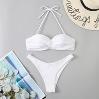 Seksualus stringas bandeau maudymosi kostiumas, tvarstinis bikini, raukšlėtas, klostuotas, push-up maudymosi kostiumai, moteriški paplūdimio drabužiai, maudymosi kostiumai, bikini L balta
