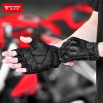 Men's Motocross Gloves Fingerless Sheepskin Leather Motorcyclist Vintage Biker Items Wrist Strap Smartphone Man Tactical Glove XXL juoda