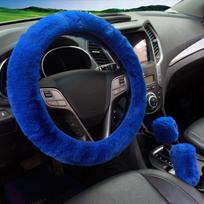 3 vnt./komplektas Žiemos automobilio triušio plaukų vairo užvalkalas Rankinio stabdžio šiltas kailinis dėklas Pavarų svirties mova Aksesuarai Madingas automobilio interjeras mėlyna