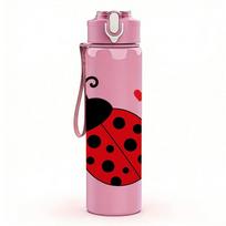 1PC Ladybug Red Heart Print 750ml Color Plastic Sports Water Bottle Leakproof Flip Straw Lid Suitable for Sports Office Home Use rožinė