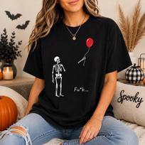 Comfort Colors® Funny Skeleton Balloon Halloween Shirt, Floating Hand Balloon Meme Tee XL brown