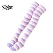 Thigh High Socks 1 Pair Women for Winter, Thickened Coral Fleece Leg Soft Plush Warmer Long Stockings, Fluffy Warm Over Knee Boot Girls Sleeping One Size A
