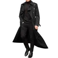 Men's Fashion Mid-Long Trench Coat , Casual Long Windbreaker with Belt, European American Style Outdoor Overcoat XXXL juoda