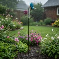 Rain Gauge with Stake Ornamental Glass Tube Clear for Flower Bed beige