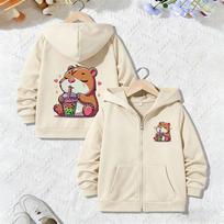 Trendy Kids Hoodie Capybara Zip Up Jacket Boys Girls Zipper Spring and Autumn Capibara Cartoon Sweatshirts Kawaii Clothing 160 beige