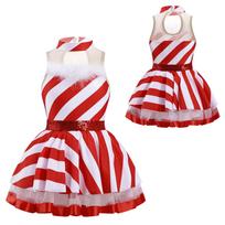 Mergaičių princesės Tutu triko suknelė Candy Cane dryžuotas Kalėdų vakarėlio kostiumas Dailiojo čiuožimo apranga 13-14 Years white