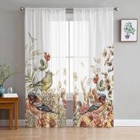 Rudens krentantys lapai Klevo permatomos užuolaidos Miegamojo Svetainės Dekoro Langų Užuolaida Virtuvės Tule Voile Organza Užuolaidos W135 x H115cm x1&Grommet Top