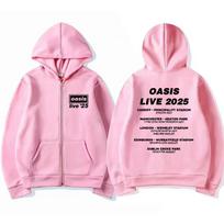 OASIS Live 25 Tour vintage Hoodie Men's Women Fleece harajuku Coat Zip Up Jacket Autumn Winter Fashion Sweatshirts XL pink