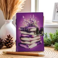 Handmade Purple Leather Journal with Book Design – 5x7 Inch Vintage Notebook, 200 Pages Deckle Edge Paper, Writer & Reader Gift pink
