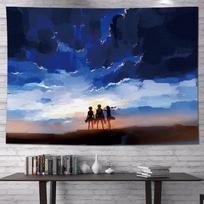 Attack on Titan Anime Tapestry Vertical Cartoon Wall Hanging Art Tapestry for Dorm Bedroom Living Room Home Decoration 74x94cm(29x37in) blue