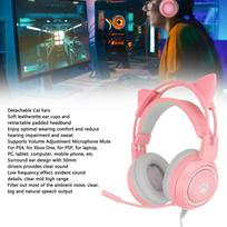 SY 5 Cat Ear Gaming Headset USB+3.5mm Plug Gaming Headphone Supports Volume Adjustment Microphone  (Pink )